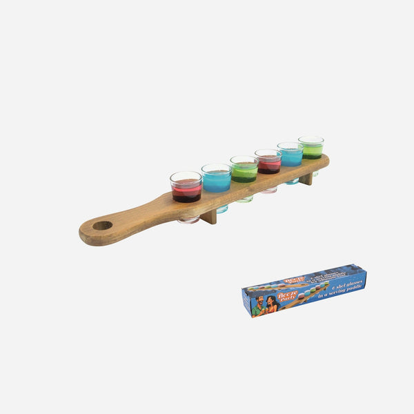 1x lot de 6 verres shooter sur planche en bois 40 × 7 cm
