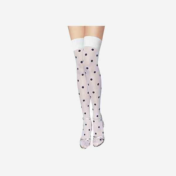 Paire de bas pour femme blanc à pois noir