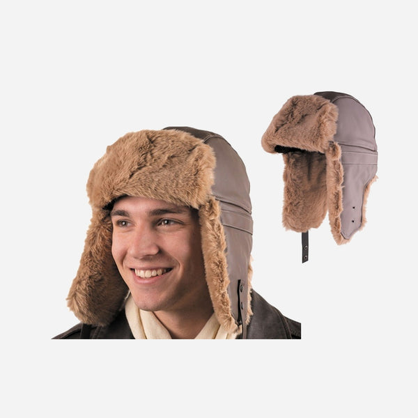Chapeau chapka aviateur pilote avec peluche marron