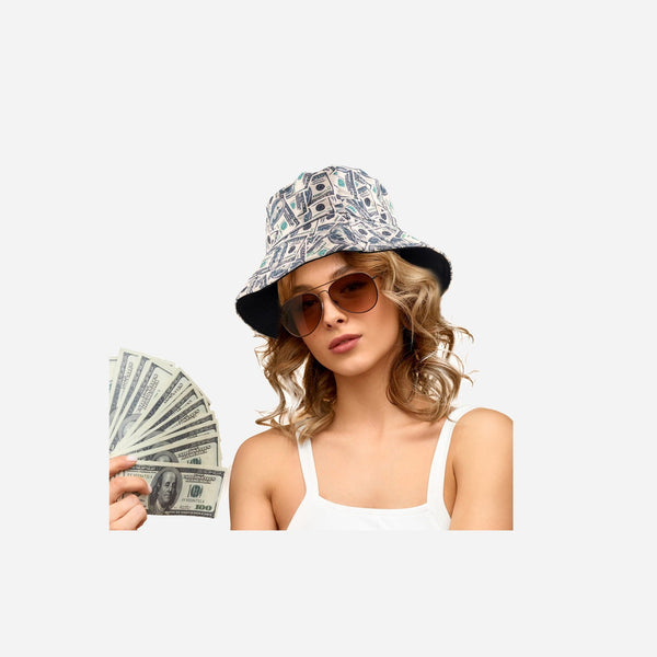 Chapeau bob beige motifs dollars us adulte