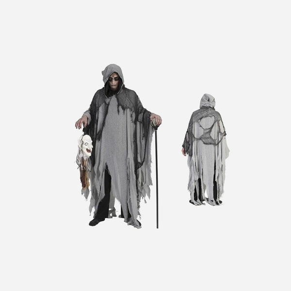 Cape de ghoule sorcier avec capuche grise adulte