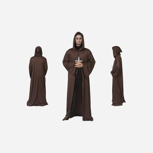 Cape longue avec capuche marron adulte