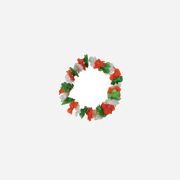 Collier de fleurs épais Irlande tahiti vert blanc orange 80 mm