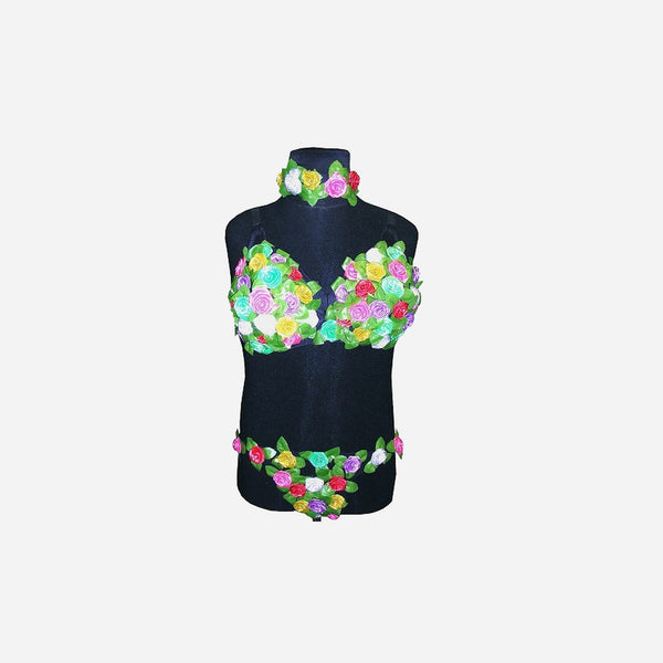 Set Tahiti Hawaï fleurs multicolores 3 pièces