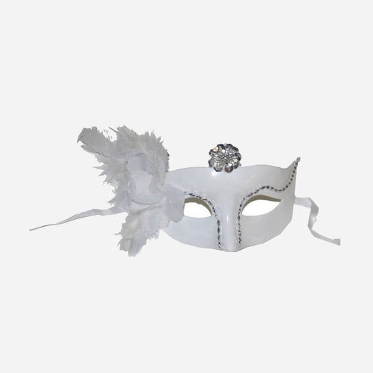 Masque loup avec plumes et ornement fleur