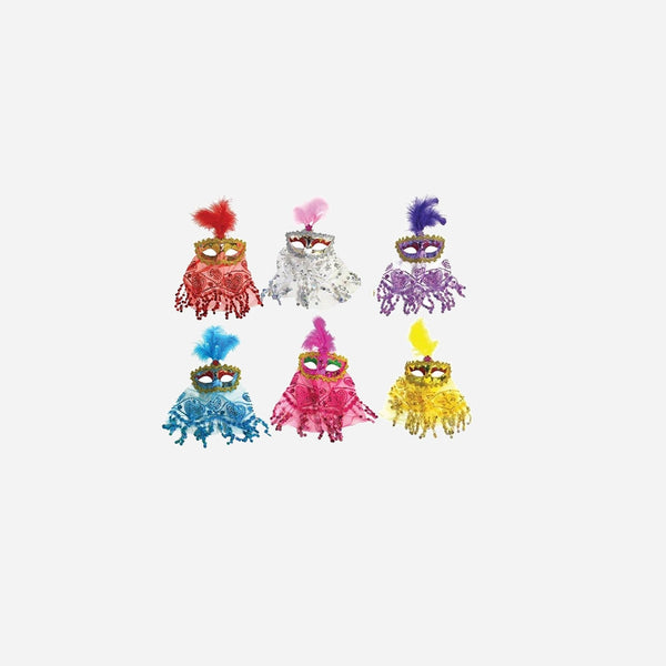 Masque loup oriental avec plumes et voile assorti