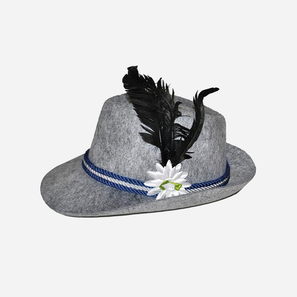 Chapeau Tyrolien feutrine gris avec plume