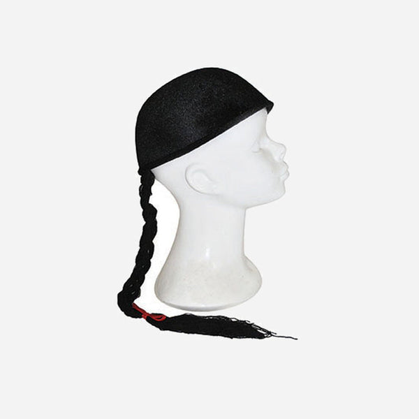Chapeau chinois avec tresse noir