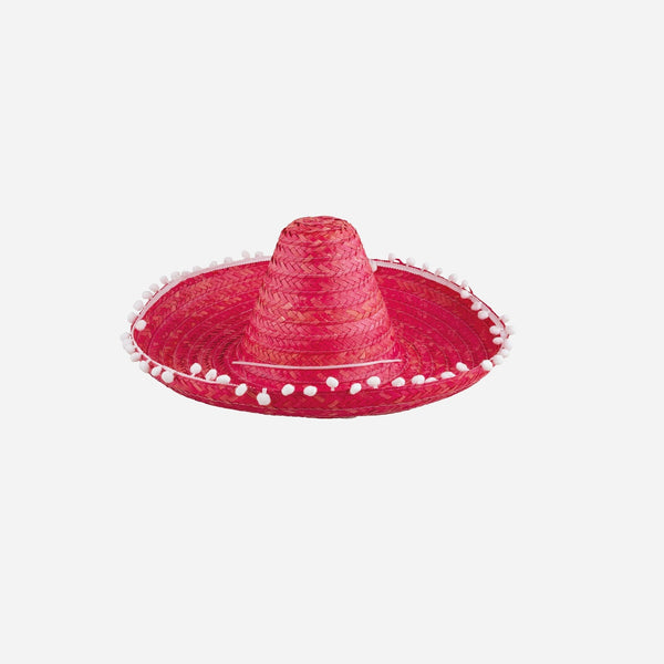 Sombrero en paille & pompons blancs