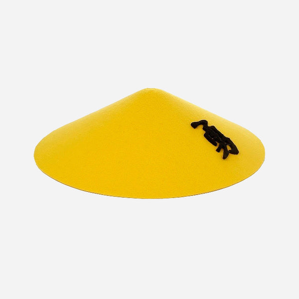 Chapeau chinois conique jaune avec motif noir adulte