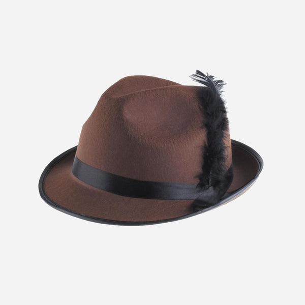 Chapeau Tyrolien feutrine brun avec plume et ruban