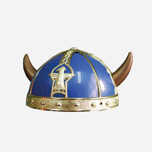 Casque de viking gaulois bleu avec 2 cornes