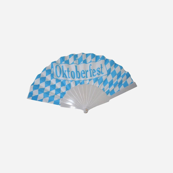 Éventail motif Oktoberfest bleu blanc 22 cm