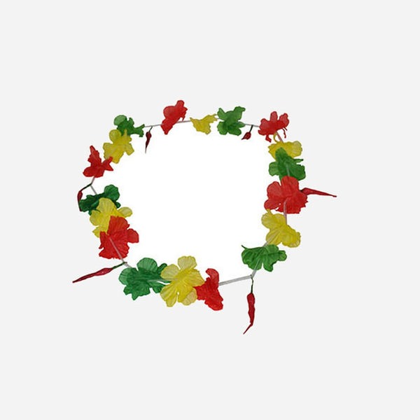 Collier de fleurs tahiti vert jaune rouge avec piments