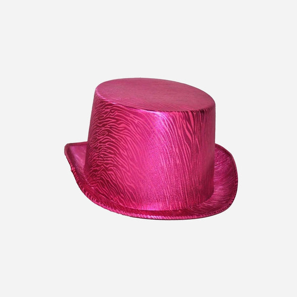 Chapeau haut de forme zébré métallisé fuchsia 12 cm