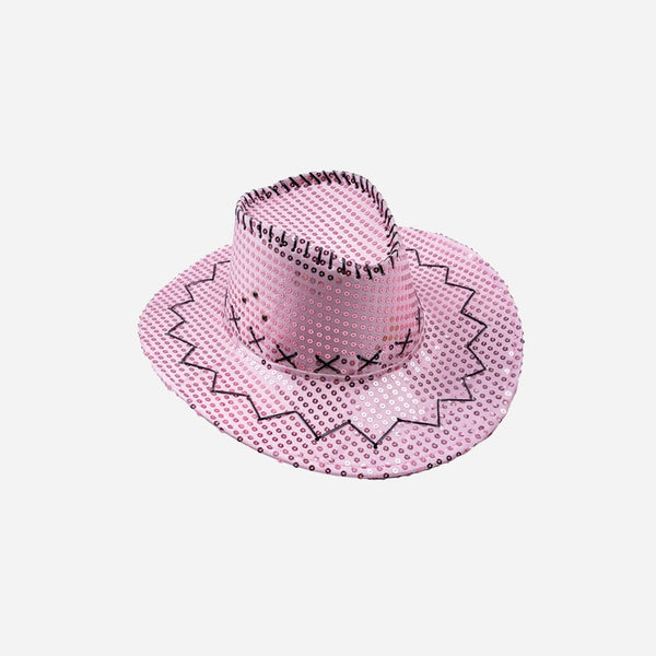 Chapeau cowboy à sequins rose clair adulte