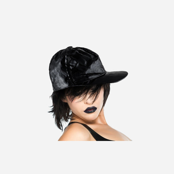 Casquette baseball effet satiné noir fantaisie