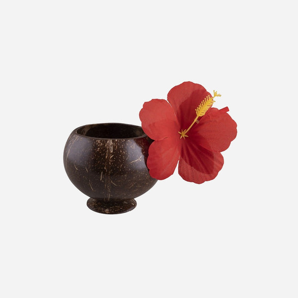 Gobelet cocktail noix de coco avec paille et fleur 12 × 9 cm