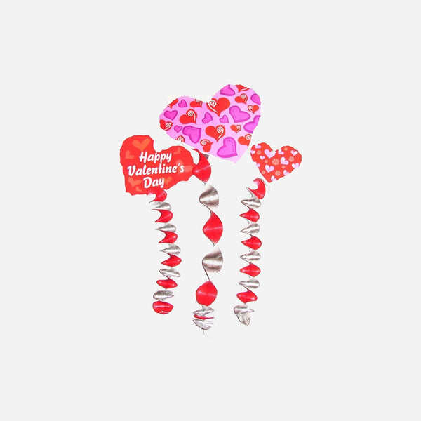 Lot de 3 suspensions spirales métal Coeur St Valentin 80 cm