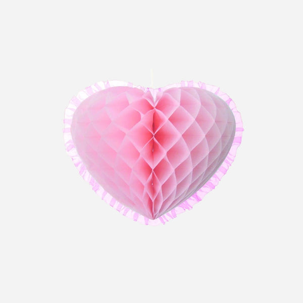 Décoration suspension coeur festonnée rose clair 26 × 20 cm