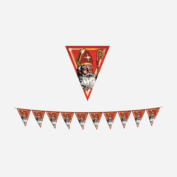 Guirlande 10 fanions motif noël "Saint Nicolas" rouge 5 m