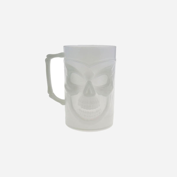 Chope de bière motif crâne gid transparente fluorescente 14 cm