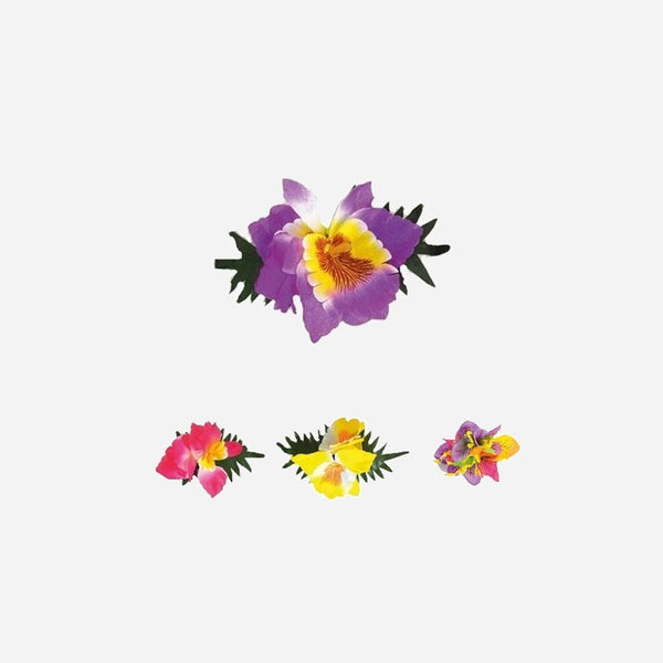 Clip double fleur tropicale avec feuille assorti 15 × 8 cm