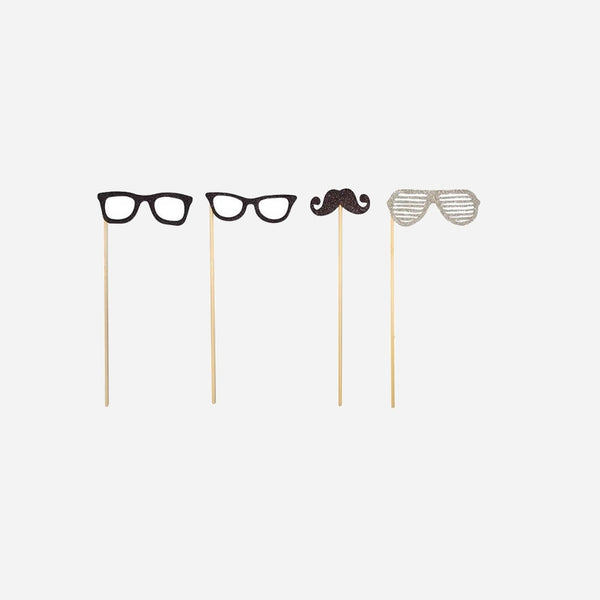 Lot de 4 photoprops lunettes et moustache sur baguette
