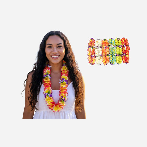 Collier de fleurs épais Tahiti Hawaï multicolores luxe assorti
