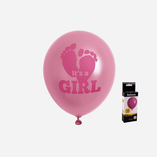Lot de 12 ballons de fête rose motif it's a girl 30 cm