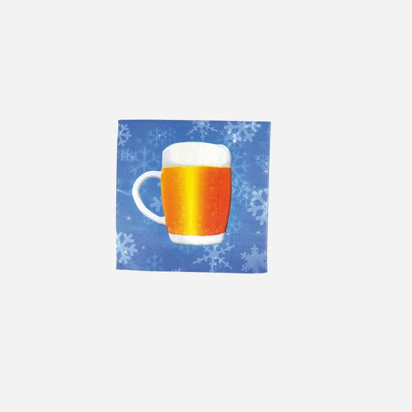 Lot de 16 serviettes bleu motif "Bière" en papier 33 × 33 cm