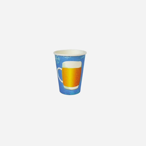 Lot de 8 gobelets bleu motif "Bière" en carton 25 cl