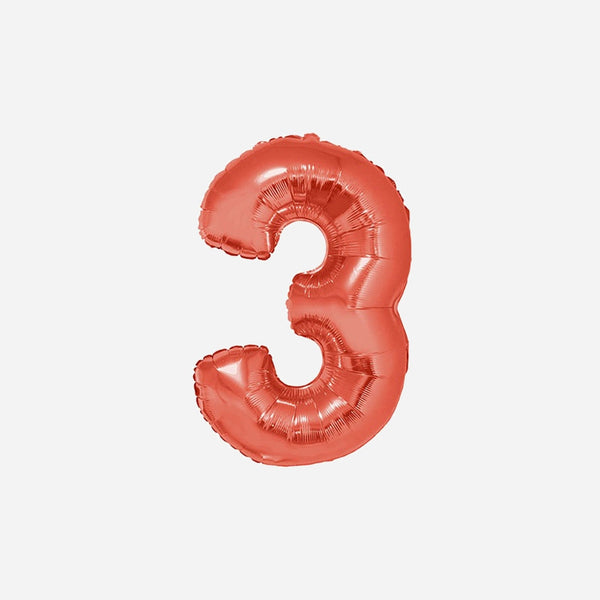 Ballon chiffre "3" en aluminium rouge 1 m