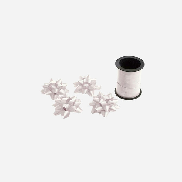 Lot de 4 noeuds pour cadeaux avec ruban blanc 10 m