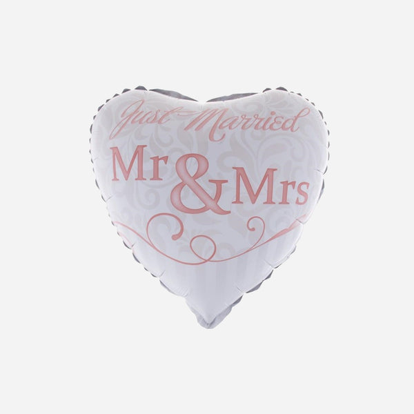 Ballon aluminium coeur Just Married blanc rose 55 × 46 cm