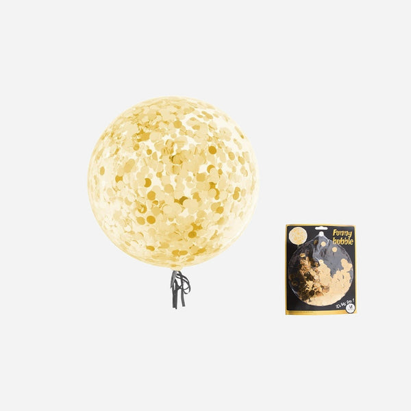 Ballon rond transparent avec confettis or 45 cm