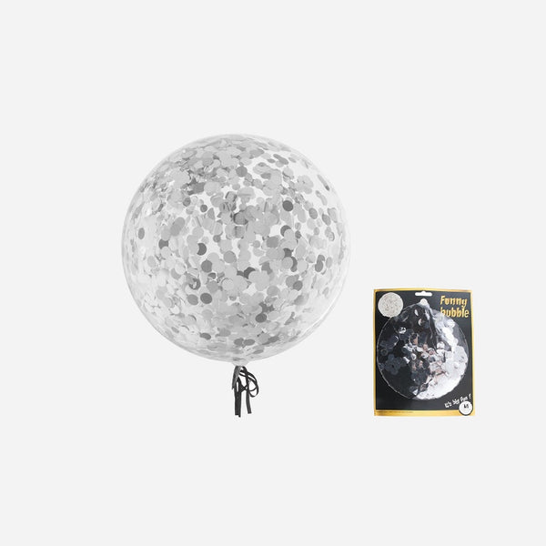Ballon rond transparent avec confettis argent 45 cm