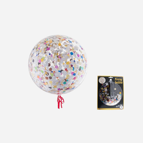 Ballon rond transparent avec confettis multicolores 45 cm