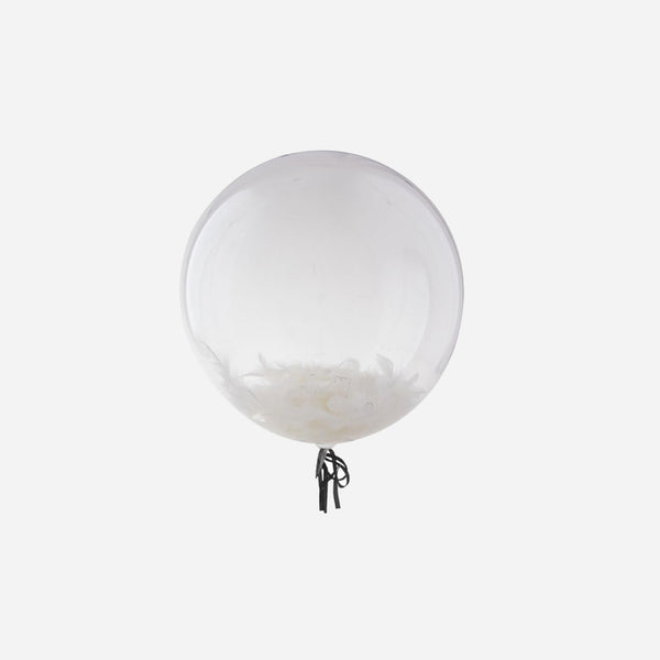 Ballon transparent avec plumes blanches 45 cm