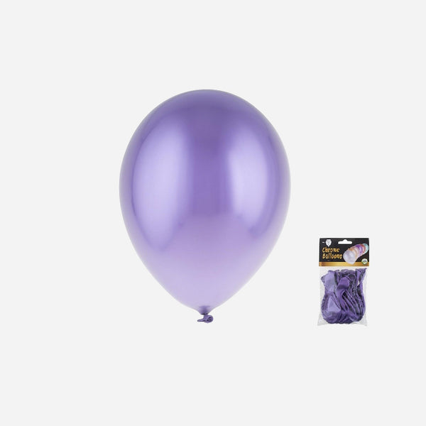 Lot de 12 ballons latex chromé lilas 29 × 40 cm