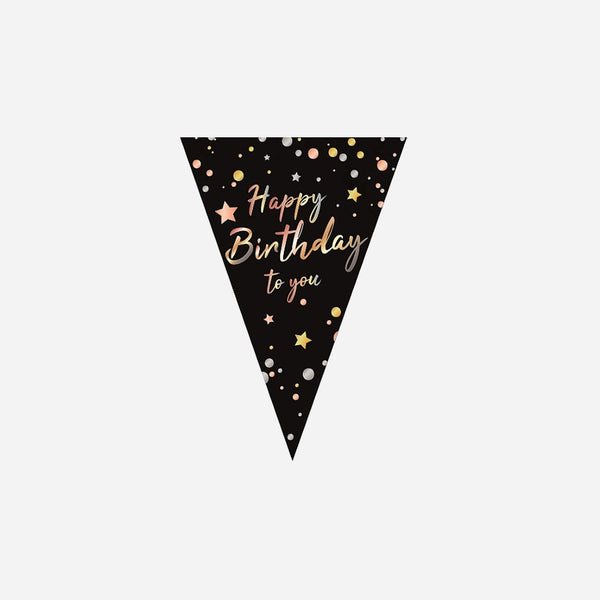 Guirlande 10 fanions motif "Happy Birthday" noir 5 m