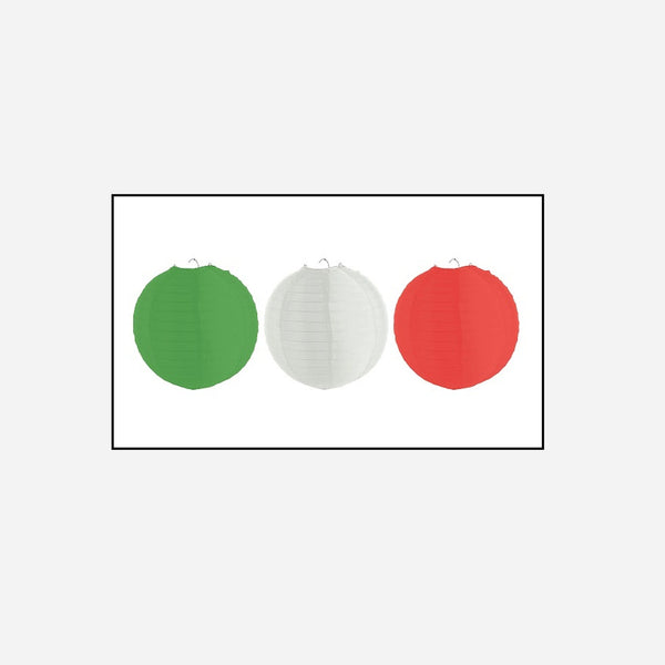 Lot de 3 lampions nylon vert blanc rouge italie 30 cm