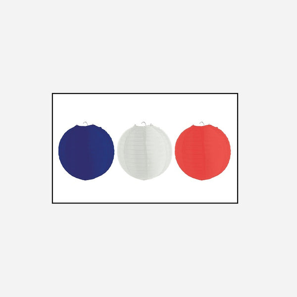 Lot de 3 lampions nylon bleu blanc rouge france 30 cm