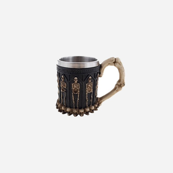 Chope de bière Squelette avec anse os 14 × 11 cm