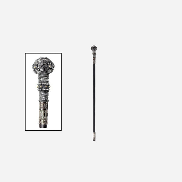 Canne métallique droite gothique motif crânes luxe 90 cm