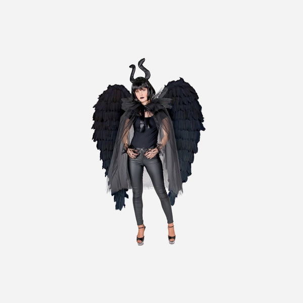 Ailes d'ange géantes plumes noires 120 × 115 cm
