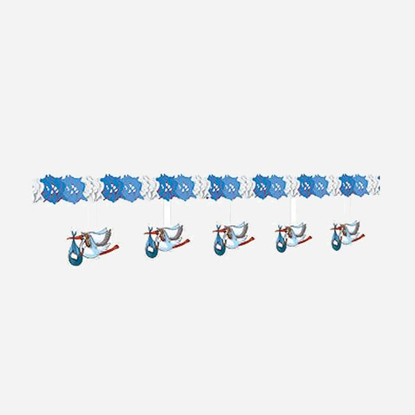 Guirlande papier et suspensions cigogne 3m60 bleu
