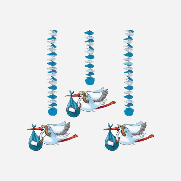 Lot de 3 suspensions cigogne bleu