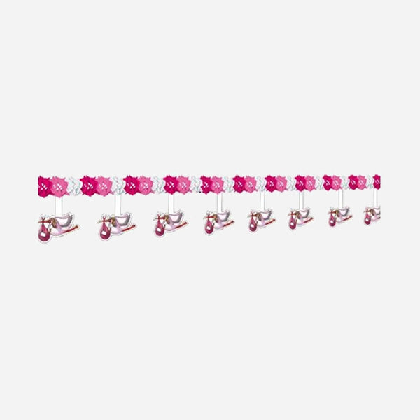 Guirlande papier et suspensions cigogne 3m60 rose