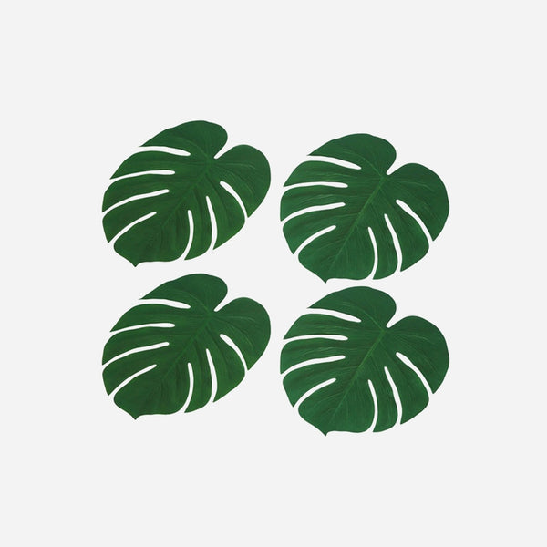 Lot de 4 feuilles de palmier vert ignifugées 35 × 28 cm